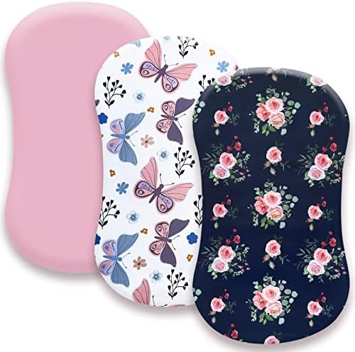 AMROSE 3 Pack Heavenly Soft Bassinet Sheets for Baby Girls, Universal Fitted for Various Cradle and Bassinet Mattress Pad, Silk Touch Gentle Breathable Microfiber, Floral & Butterfly