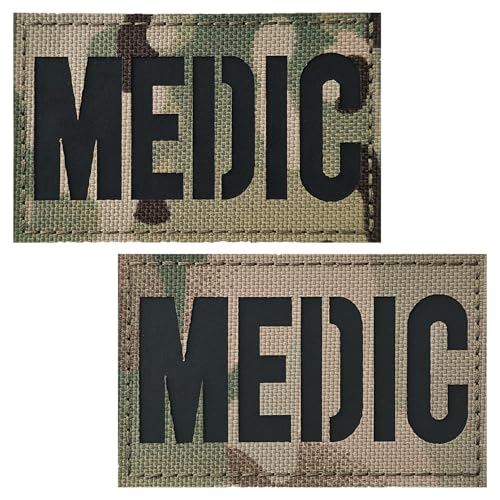 2Pcs IR Reflective Medic Patches - Tactical Military Infrared EMS EMT MED Medical Morale Hook and Loop First Aid Patch Style 1