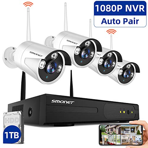Smonet 4CH 720P HD NVR Wireless Security CCTV Surveillance Systems(WIFI NVR Kits)-Four 1.0MP