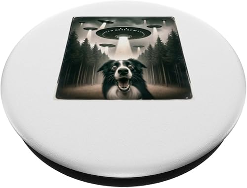 Miniatura 2 de Funny Border Collie Selfie with UFOs Alien Mens Womens Dog PopSockets Standard PopGrip