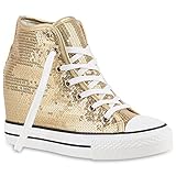 pailletten schuhe farbwechsel  stiefelparadies Damen Sneakers Keilabsatz Sneaker-Wedges Pailletten Schuhe 139900 Gold 38 Flandell