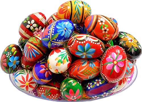 Importer AM Polish Easter Hand Painted Wooden Eggs (Pisanki) Decorative Eggs for Easter Set of 6 Medium Eggs