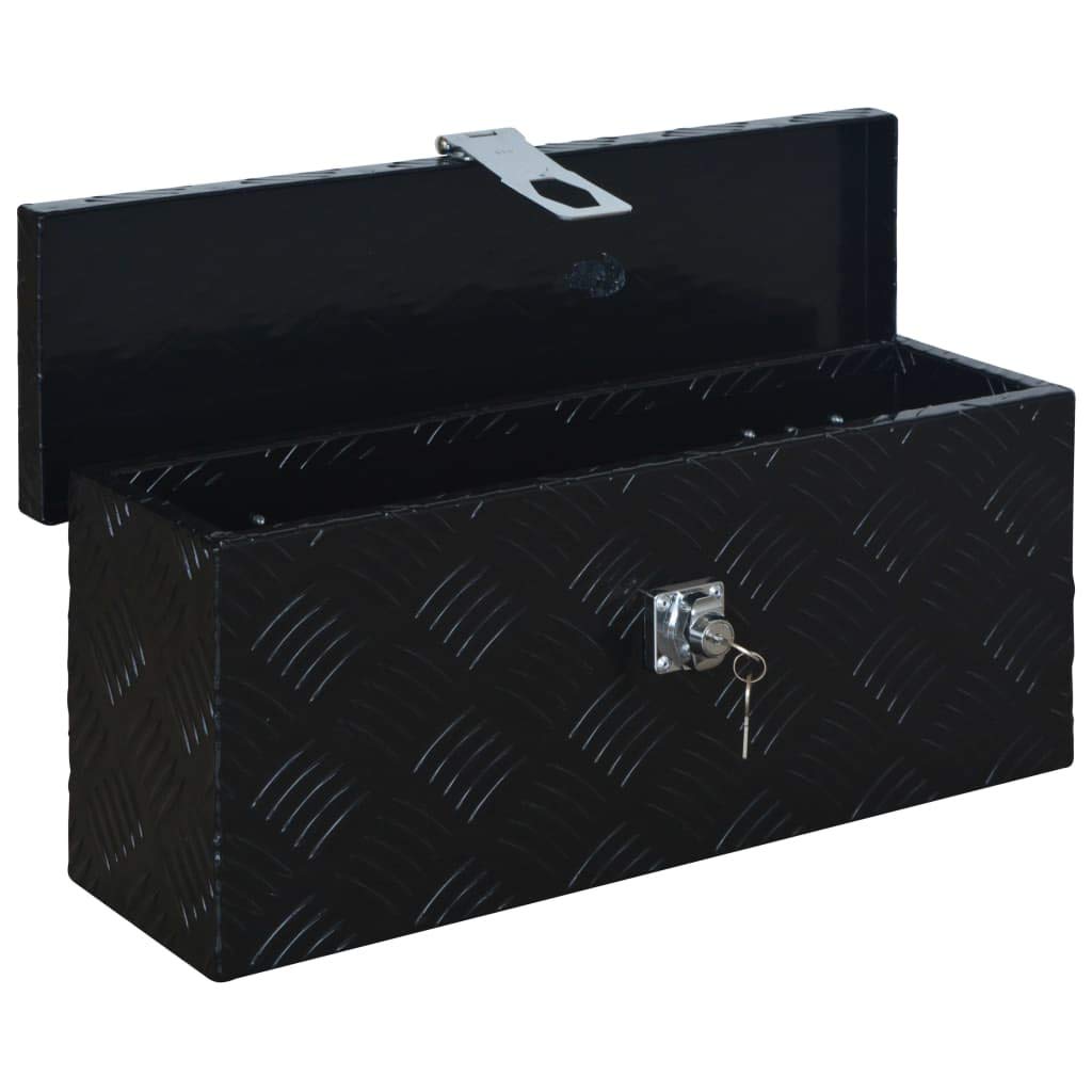Aluminiowa skrzynka czarna 485 x 140 x 200 mm z powłoką proszkową, skrzynka narzędziowa z systemem zamykania i 2 kluczami, nierdzewna, lekka, idealna do warsztatu, garażu, transportu i