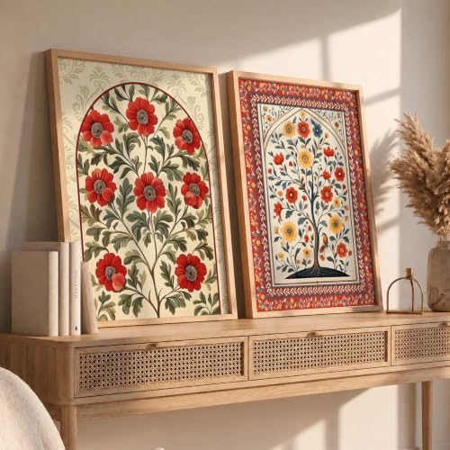 Image of kotart - Pichwai Art Painting for Wall Decoration Wall Poster With frames Traditional Indian Art Madhubani Paintings for Living Room Framed Painting Home Room Bedroom Office Decor Paintings Home Decoration Indian Decor Frames set of 2 (5, (20x30 Inch), Framed)