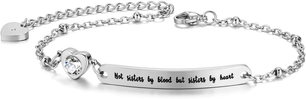 Jovivi Sisters Gift Best Friends Bracelet Stainless Steel Engraved Not Sister by Blood But Sister by Heart Bracelet for Bestie BBF Friendship Family Jewelry