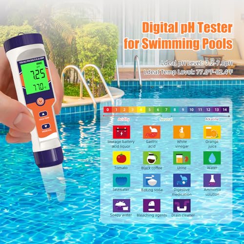 Image of 7-in-1 Digital Pool Salt Tester | pH, ORP, Salinity, TDS, EC, Temperature Meter, For Saltwater Pools, Hot Tubs, Spas, Aquariums, Hydroponics