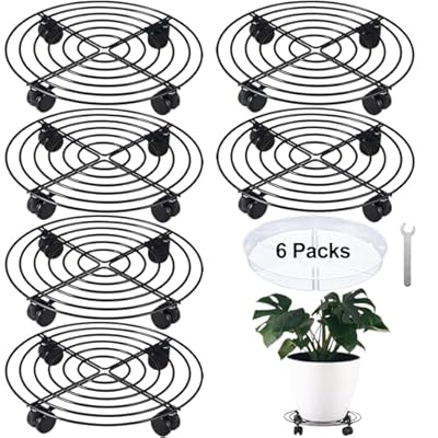 KvyusFlourish Large Metal Plant Caddy with PU Wheels