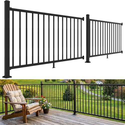 Guwezoy 2 Pack W.6ft x H.36in Aluminum Deck Railing Kits with Post, AAMA 2604–Grade Textured Matte Black Porch Railing Kit, Decking Railings for Outdoor Decks, Porches, Garden and Yard