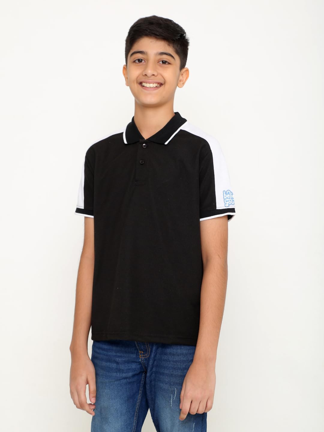 TotzTouch Boys Premium Polo Collar Tshirt with Stylish Raglon Printed Sleeve Black Color Age 6 Years to 7 Years - Image 7 thumbnail