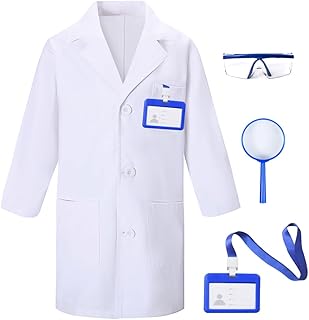 TOGROP 4Pcs Doctor Scientist Lab Costume for Kids Role Play Thick White Coat Birthday Party Gift 2-12 Years