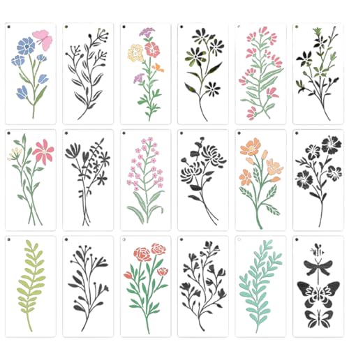 WUSJCOF 18 Piezas Plantillas de Pintura para Hojas,Lavables,Pintar Hojas,de Planta,Stencil,de Dibujo,Decorativas,para Pared,Madera y Decoración,Pintar,Scrapbooking,Manualidades,DIY