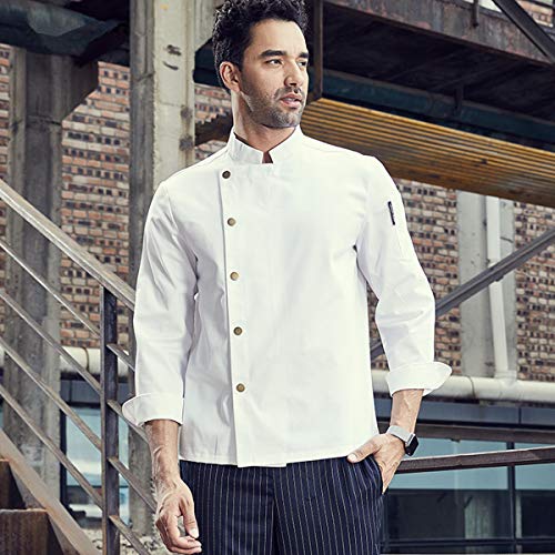Long Sleeve Fastener Chef Coat Hotel Restaurant Kitchen Chef Work Jacket White