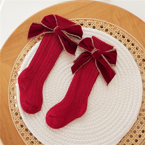 Toddlers Girls Knee High Socks Newborn Girl Soft Bow Velvet Long Tube Stockings Infant Baby Warm Socks2