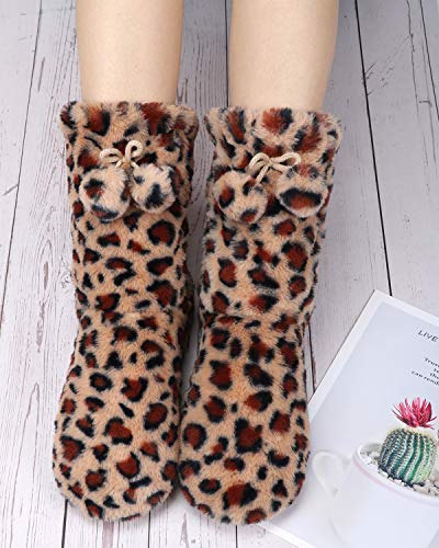Image of DICUIRD Womens Thick & Warm Slipper Socks with Grippers - Christmas House Slippers