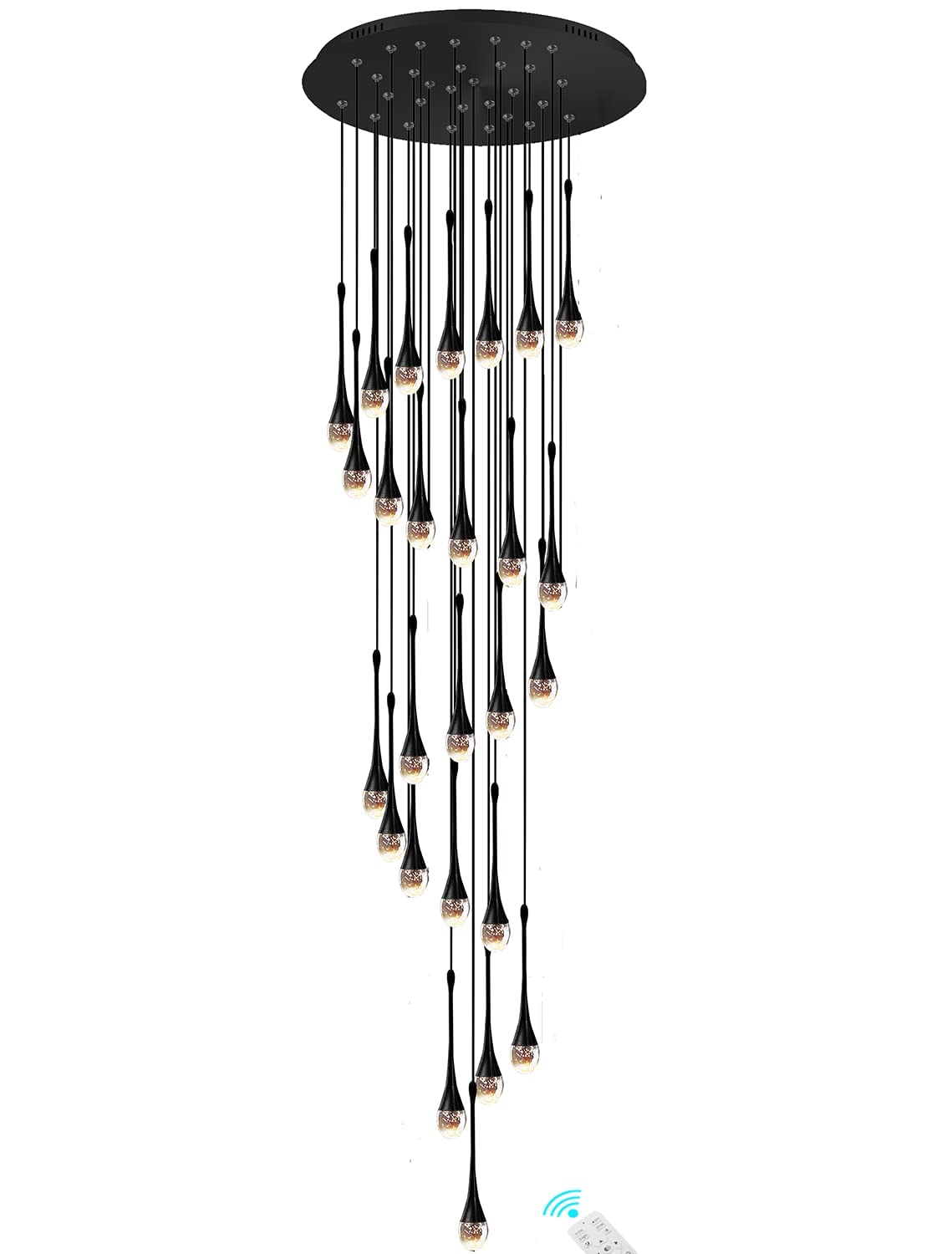 PCXEHUYP Modern Black Crystal Chandelier with 26 Lights for Living Room Staircase Foyer Attic Dimmable 2700 6000K Stylish Ceiling Lighting Fixture