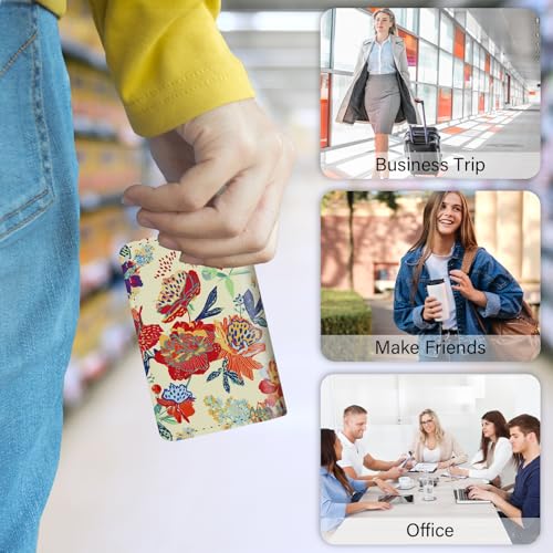 Image of Business Card Holder，PU Leather Business Card Case Color Printing Pattern Card Holder Wallet，Pockets Magnetic Credit Card Holders for Men and Women - Purple Flowers