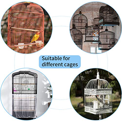 Daoeny Universal Bird Cage Cover, Adjustable Parrot Nylon Airy Soft Mesh Net, Seed Feather Catcher, Birdcage Cover Skirt Sheer Guard for Parakeet Macaw Round Square Cages (White) - Thumbnail 5
