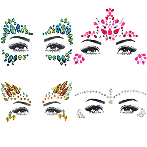 Strass Visage Autocollants, 4 Ensembles de Strass Visage Carnaval Paillettes de Pierres Précieuses Autocollant Visage Auto-adhésif pour Femmes Yeux Body des Spectacles et le Maquillage DIY Cover