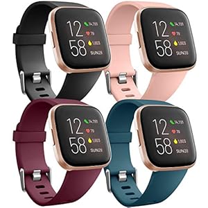 Ouwegaga Pack 4 Siliconen Bandje Compatibel met Fitbit Versa Bandje/Fitbit Versa 2 Bandje, Rervangende Sport Pols Bandje…