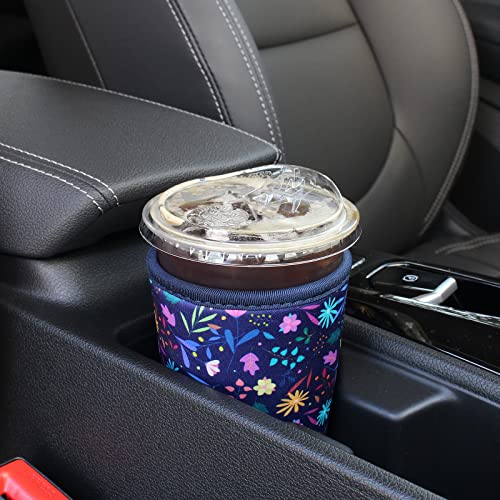 Image of 3 Pack Reusable Iced Coffee Sleeves - Xumbtvs Insulator Sleeve for Cold Beverages, Neoprene Coffee Cup Holder (Flower)