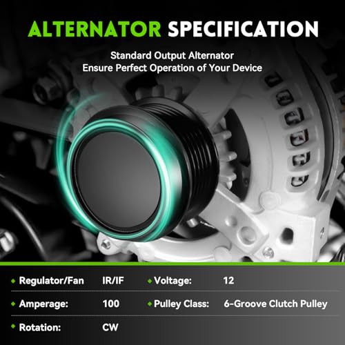 Image of 11385N Alternator 1.8L L4 Replacement for Toyota Corolla 2009-2011, Matrix 09-10, Pontiac Vibe 09-10, Scion xD 08-14, 12897, 1042102800, 0986CR6103, AL3370X, 6-Groove Clutch Pulley, 100 Amp