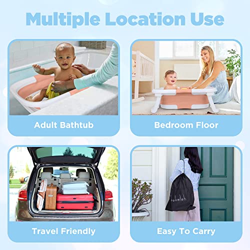Image of BEBELEH Collapsible Baby Bathtub with Thermometer - Bathtub + Baby tub Sling + Newborn Sling - Baby Bathtub Newborn to Toddler 0-24 Months - The Ultimate Baby Bath tub! (with Thermometer,Pink)