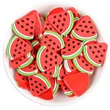 50 Pack Fruit Vegetable Plastic Charms Resin Flatbacks Buttons Beads Polymer Clay Beads for Miniature Fairy Garden Hair Acscessories Home Decorations(Watermelon Slices)