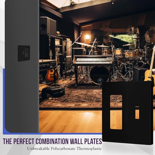 Image of ENERLITES Combination Toggle Light Switch /Decorator Light Switch Plate, Double Switch Wall Plate, Standard Size 2-Gang 4.68 inch x 4.73 inch, Polycarbonate Thermoplastic, Gloss Finish, SI881131-BK, Black