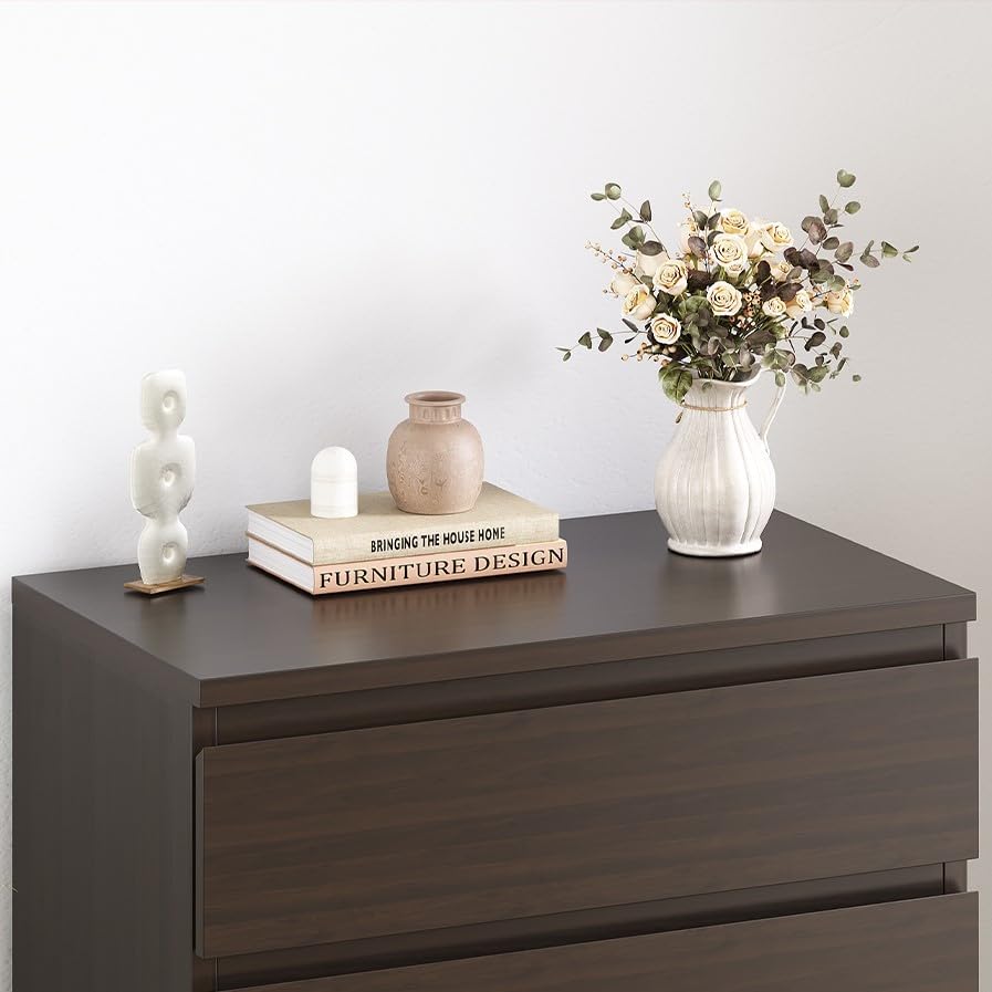 Top surface of the dresser with decorative items