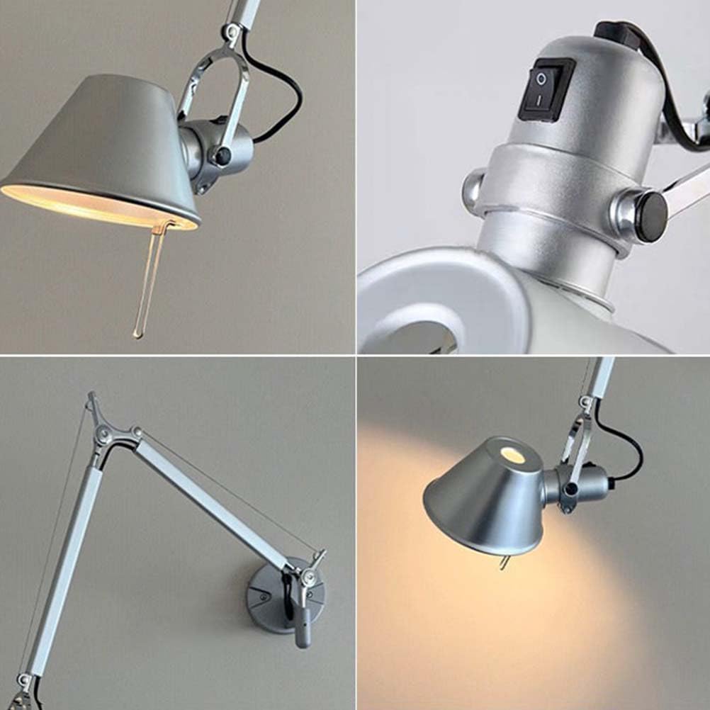 AoLa Verstellbar Wandleuchte Schwenkarm lnnen Vintage Wandlampe mit Schalter und Kabel 360° Drehbare Lange Arm Nachttischlampe mit Stecker Metall Arm Wand Leselampe E27 Retro Industrie Lampe, 25 * 25