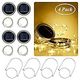  2win2buy LED-Lichterkette, solarbetrieben, 4 Stück, 20 LED-Lichterketten, Firefly, Tischlampen, Laternen, für Hochzeiten, Weihnachten, Partys, Terrasse, Garten, Dekoration 4 Pack Lids