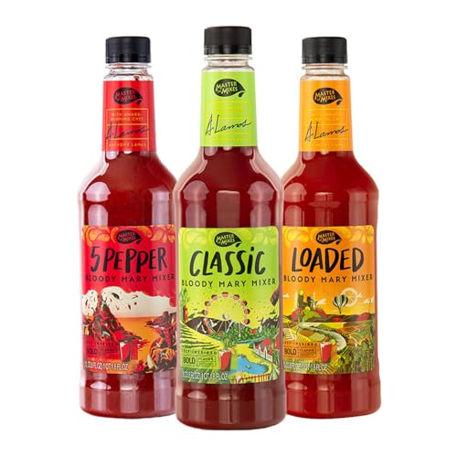Master of Mixes Bloody Mary Variety Pack: Classic, 5-Pepper, and Loaded; Ready to Use, 1 Liter Bottles (33.8 Fl Oz), Bundle of 3 Flavors