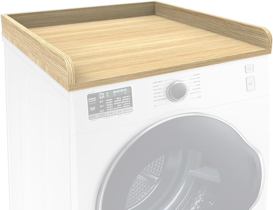 Washer Dryer Countertop Only,Edge Rails-27.5" Depth*27.5" Width Laundry Room Organization,High-Adhesion Non-Slip Protective Layer,with Edge Rails (Light Wood)