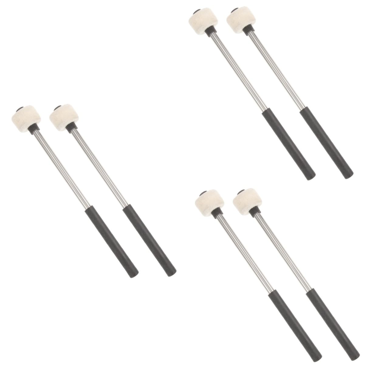 Toyvian 6 szt. pałeczki perkusyjne do małych bębnów, pałeczki do perkusji z filcu, do instrumentów muzycznych, pętli, pałeczki bębnowe, akcesoria, dla dzieci, stal nierdzewna