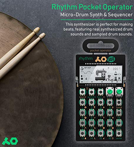 Teenage Engineering PO-12 Pocket Operator Rhythm Drum Machine Bundle with CA-X Silicone Case, Blucoil 3-Pack of 7" Audio Aux Cables, and 2 AAA Batteries