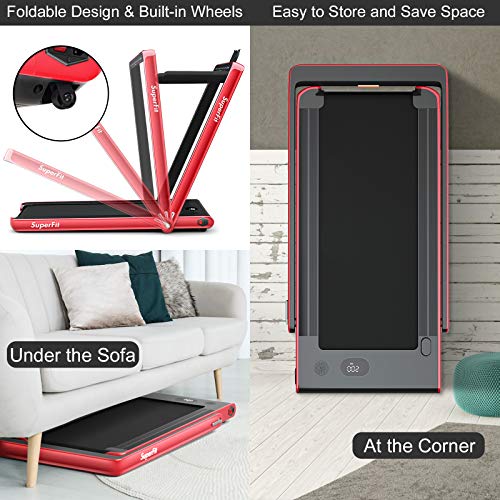 Image of Goplus 2 in 1 Folding Treadmill with Dual Display, 2.25HP Superfit Under Desk Electric Pad Treadmill, Installation-Free, Blue Tooth Speaker, APP Control, Remote Control, Walking Jogging for Home