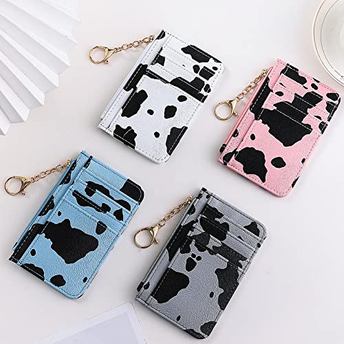 Qeenrtuu Pu Leather Coin Purse For Women Keychain Wallet Slim Small Wallets For Women Card Holder Cow Pattern Print Small Size Wallet Women Small Credit Card Coin Change Holder Purse (White) #TOP2