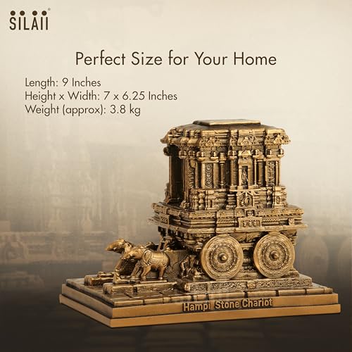 Image of SILAII Hampi Stone Chariot Sculpture - 6 Inch Length Decorative Showpiece | Traditional Indian Temple Art Statue for Home & Office Decor