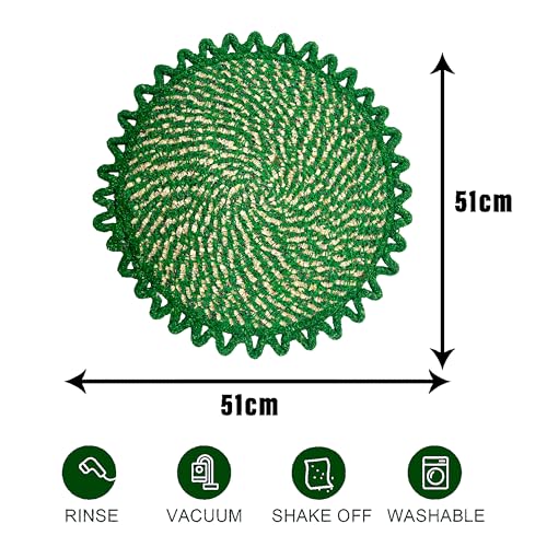 Image of Cotton Doormat for Home |Handmade Cotton Doormat | Quick Dry, Washable Door Mat for Home, Bathroom & Bedroom (51x51 cm, Green-C-B)