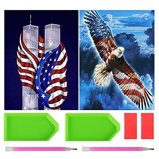2 Pack DIY 5D Full Drill Diamond Painting Kits, Twin Towers & USA Flag Eagle Gem Art Craft Paint, Diamond Dots Diamond Art Kits for Adults Kids with Tools Accessories for Home Wall Decor (12"x16")