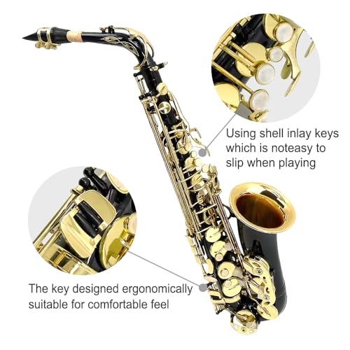 Image of Beginner Alto Saxophone, E Flat - Complete Starter Kit with Case & 10 Reeds, for Adults & Students, Easy to Play for School Band & Practice (Black)