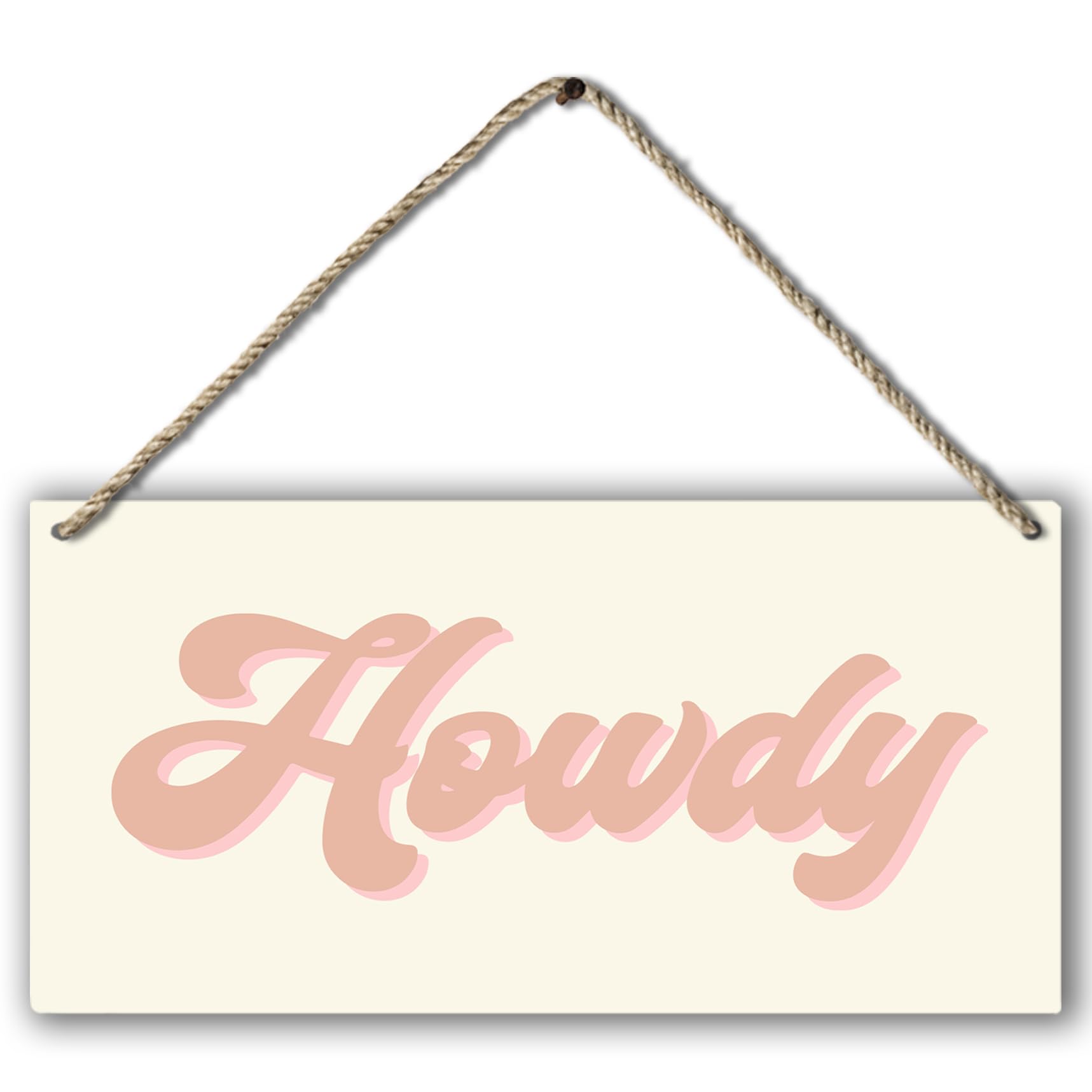 Retro Western Howdy Pink Beige Preppy Boho Printed Wood Plaque Sign Wall Hanging,Rustic Howdy Hanging Wall Signs for Western Home College Dorm Decor