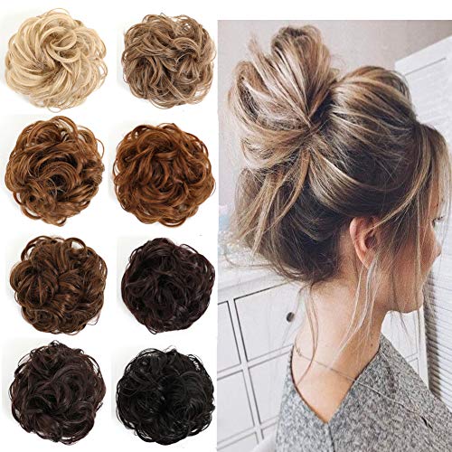 Duacorn 1PC Messy Hair Bun Hair Scrunchies Extension Curly Wavy Messy Synthetic Donut Chignon for Women Updo Hairpiece (Light Brown 12/24#)
