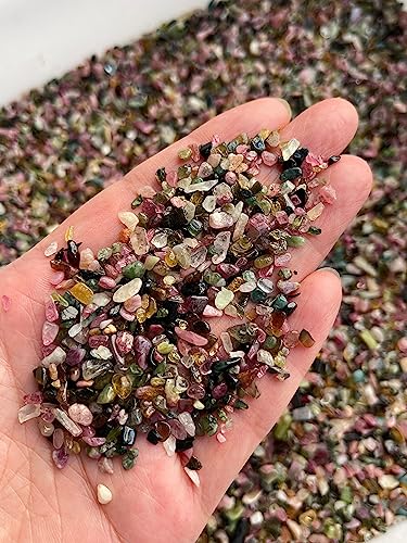 Image of GAF TREASURES 2 oz Lot Natural Semi Tumbled Gemstone Chips, Crushed Mini Crystals, Undrilled Crystal Chips (Rainbow Tourmaline)