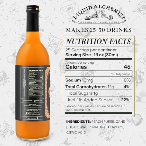 Image of Liquid Alchemist Peach Syrup for Drinks - Real Ingredients Make our Peach Puree for Cocktails a Perfect Bellini Mix - Our Flavored Syrup is Non-GMO & Vegan (25.4 oz)