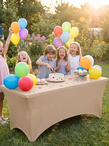 Image of Utopia Kitchen Spandex Tablecloth 1 Pack [6FT, Champagne] Tight, Fitted, Washable and Wrinkle Resistant Stretch Rectangular Patio Table Cover for Event, Wedding, Banquet & Parties [72Lx30Wx30H Inch]