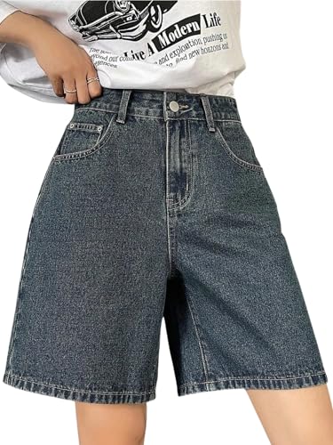 Image of GRECIILOOKS Denim Shorts for Women | Shorts for Woman | Western Denim Short's - Trendy Knee Length Casual Bottoms | Daily Relaxed Fit Summer Stylish with Functional Pockets