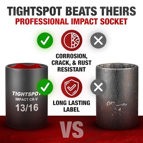 Image of TIGHTSPOT 1 /2 Inch Drive - 13 /16 Inch Shallow Impact Socket with Anti-Rounding 6 Point Design, Heat-Treated CRV Steel