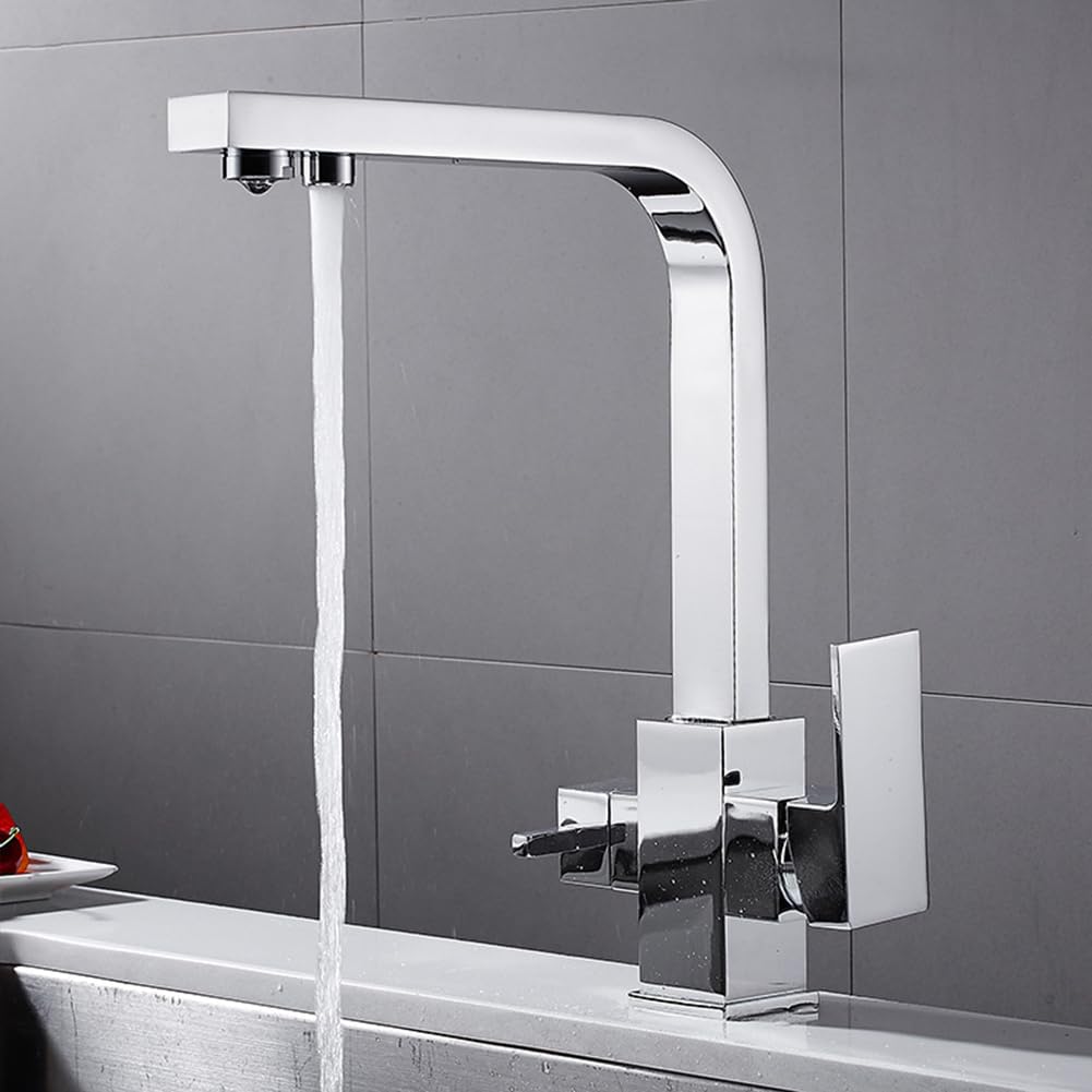 Grifo Cocina 3 Vías Osmosis, Grifo Cocina Fregadero Para Agua Potable, Con 2 Salidas, Latón Monomando Giratorio A 360° Mezclador De Fregadero, Agua Fría Y Caliente Disponibles, Cromado