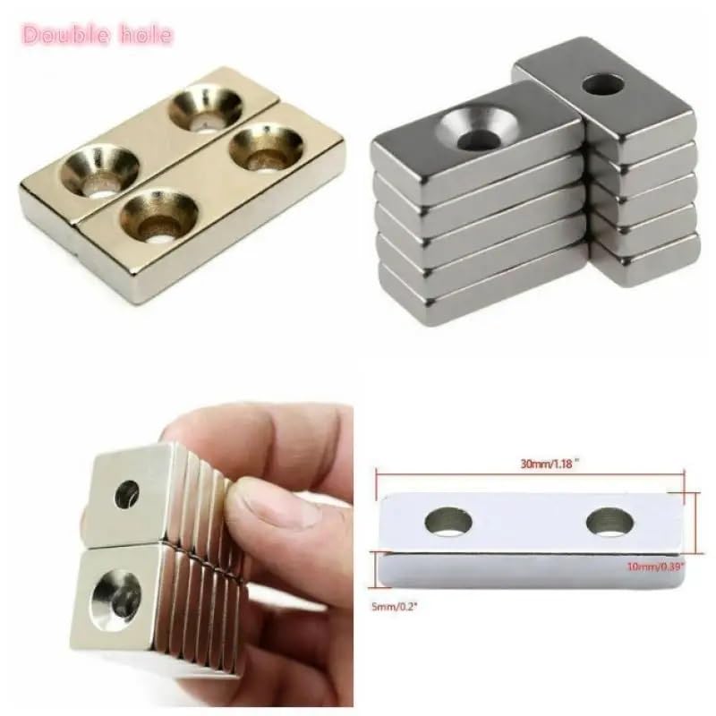 10 Pcs Super Block Cuboid Neodymium Countersunk Hole Rare Earth Magnet(50x10x5-4.2mm 2hole)